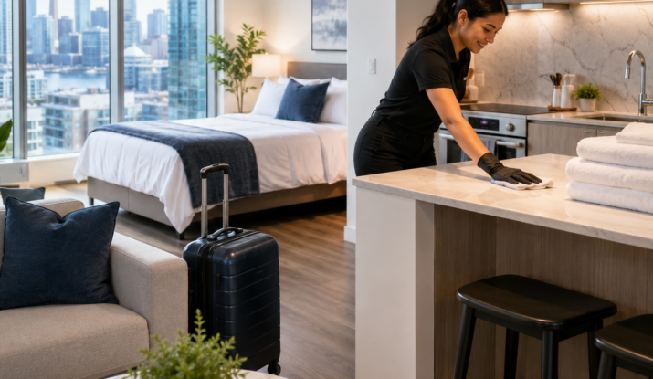 Professional Airbnb cleaning service in a bright Vancouver short-term rental apartment